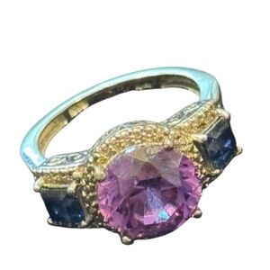 Elegant STS Rhodium Plated 925 Sterling Silver Simulated? Amethyst Sapphire Ring